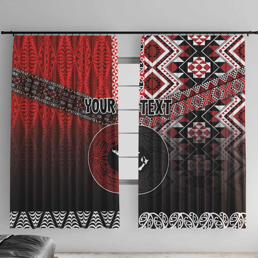 Personalised Aotearoa and Tonga Together Window Curtain Manaia and Tongan Tribal Cross - Taniko and Ngatu Art Tattoo