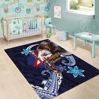 American Samoa Flag Day Area Rug Bald Eagle with Uatogi and Fue - Polynesian and Floral Tribal Tattoo