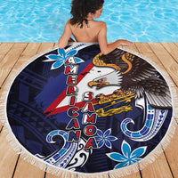 American Samoa Flag Day Beach Blanket Bald Eagle with Uatogi and Fue - Polynesian and Floral Tribal Tattoo