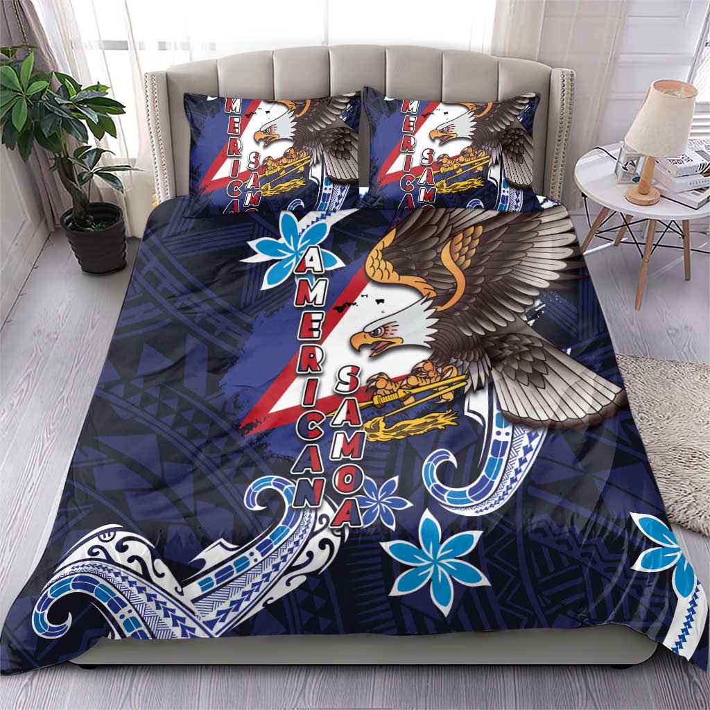 American Samoa Flag Day Bedding Set Bald Eagle with Uatogi and Fue - Polynesian and Floral Tribal Tattoo