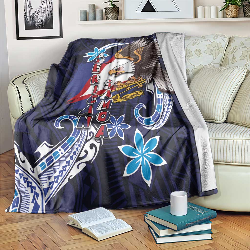 American Samoa Flag Day Blanket Bald Eagle with Uatogi and Fue - Polynesian and Floral Tribal Tattoo