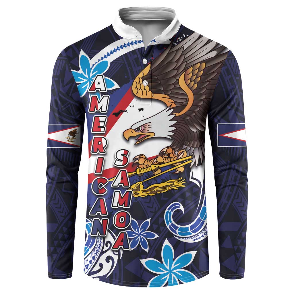 American Samoa Flag Day Button Sweatshirt Bald Eagle with Uatogi and Fue - Polynesian and Floral Tribal Tattoo