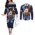 American Samoa Flag Day Couples Matching Off The Shoulder Long Sleeve Dress and Long Sleeve Button Shirt Bald Eagle with Uatogi and Fue - Polynesian and Floral Tribal Tattoo