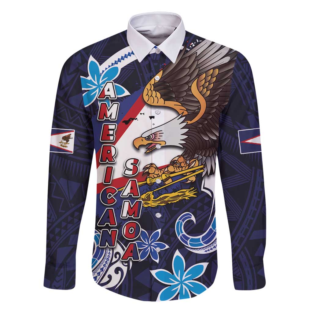 American Samoa Flag Day Family Matching Summer Maxi Dress and Hawaiian Shirt Bald Eagle with Uatogi and Fue - Polynesian and Floral Tribal Tattoo