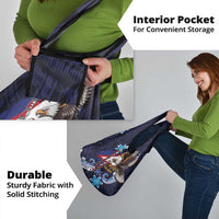 American Samoa Flag Day Grocery Bag Bald Eagle with Uatogi and Fue - Polynesian and Floral Tribal Tattoo