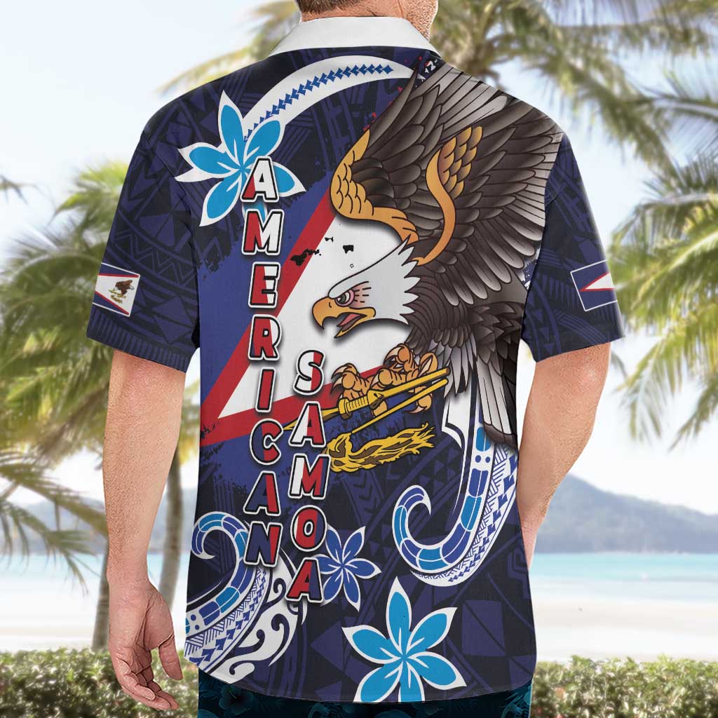 American Samoa Flag Day Hawaiian Shirt Bald Eagle with Uatogi and Fue - Polynesian and Floral Tribal Tattoo