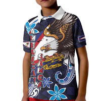 American Samoa Flag Day Kid Polo Shirt Bald Eagle with Uatogi and Fue - Polynesian and Floral Tribal Tattoo
