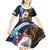 American Samoa Flag Day Kid Short Sleeve Dress Bald Eagle with Uatogi and Fue - Polynesian and Floral Tribal Tattoo