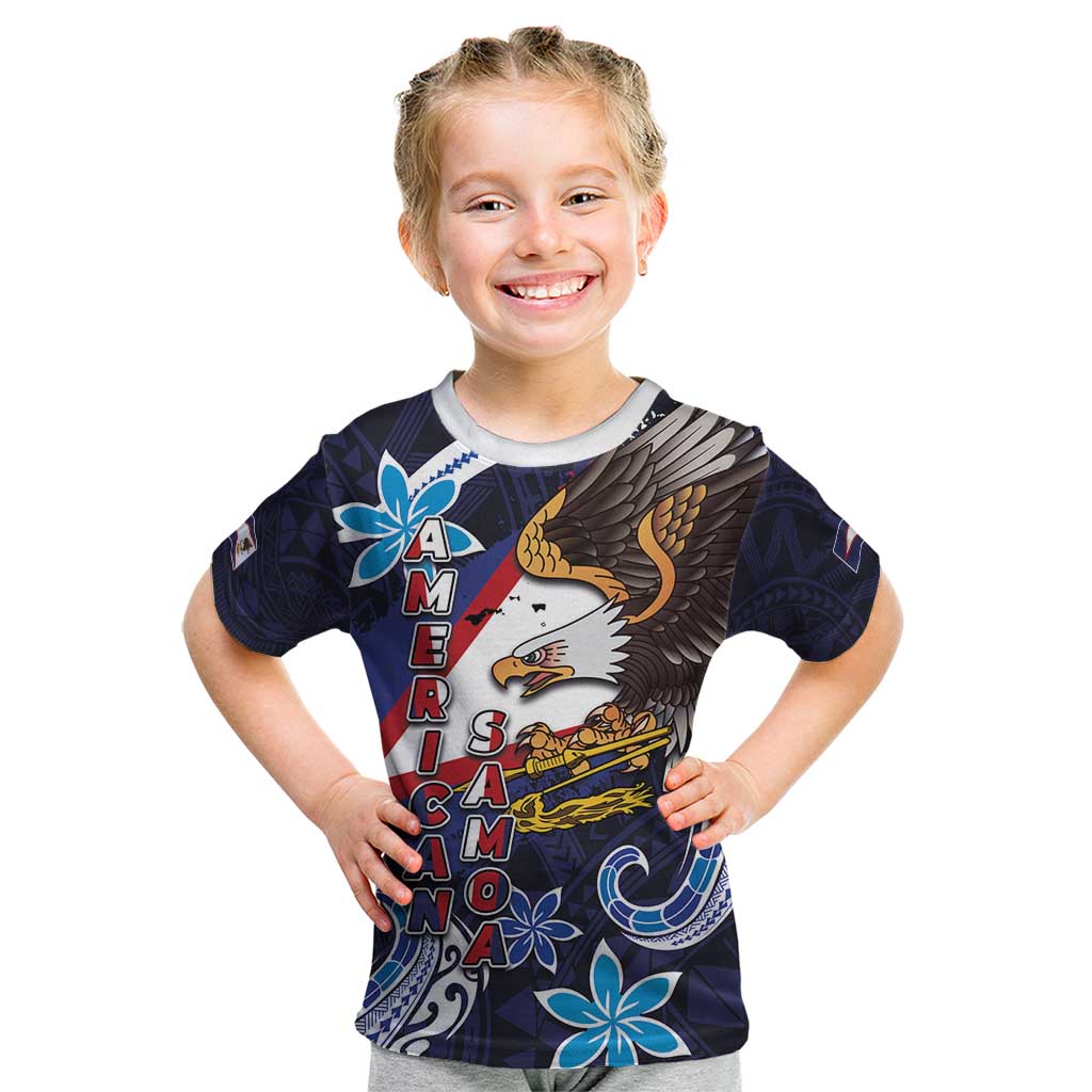 American Samoa Flag Day Kid T Shirt Bald Eagle with Uatogi and Fue - Polynesian and Floral Tribal Tattoo