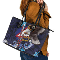 American Samoa Flag Day Leather Tote Bag Bald Eagle with Uatogi and Fue - Polynesian and Floral Tribal Tattoo