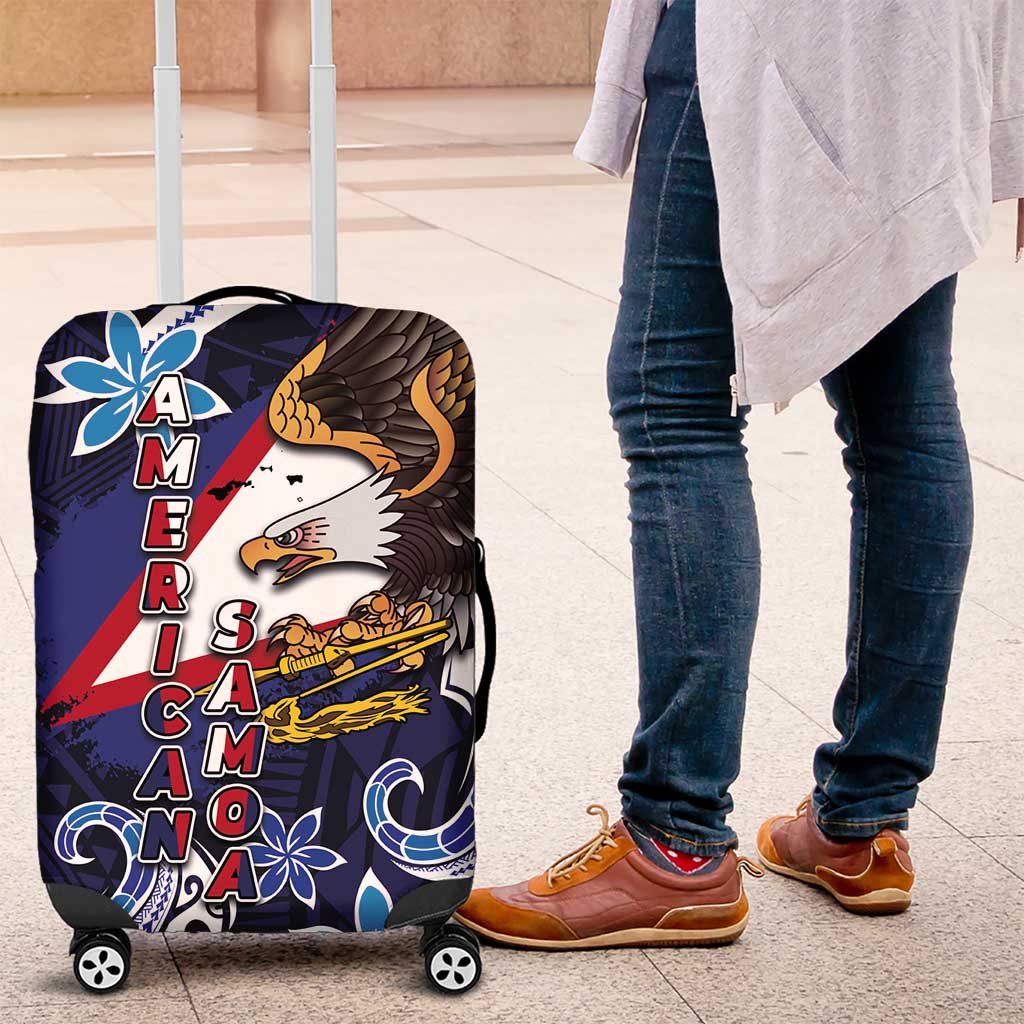 American Samoa Flag Day Luggage Cover Bald Eagle with Uatogi and Fue - Polynesian and Floral Tribal Tattoo