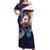 American Samoa Flag Day Off Shoulder Maxi Dress Bald Eagle with Uatogi and Fue - Polynesian and Floral Tribal Tattoo