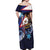 American Samoa Flag Day Off Shoulder Maxi Dress Bald Eagle with Uatogi and Fue - Polynesian and Floral Tribal Tattoo