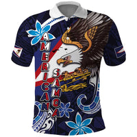 American Samoa Flag Day Polo Shirt Bald Eagle with Uatogi and Fue - Polynesian and Floral Tribal Tattoo