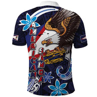 American Samoa Flag Day Polo Shirt Bald Eagle with Uatogi and Fue - Polynesian and Floral Tribal Tattoo
