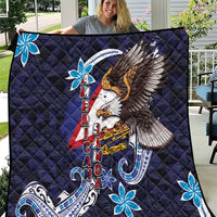American Samoa Flag Day Quilt Bald Eagle with Uatogi and Fue - Polynesian and Floral Tribal Tattoo