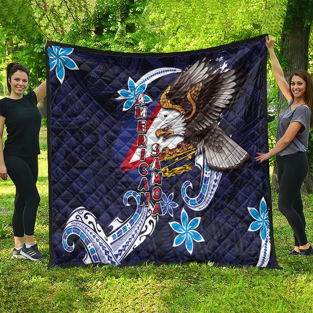 American Samoa Flag Day Quilt Bald Eagle with Uatogi and Fue - Polynesian and Floral Tribal Tattoo