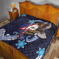 American Samoa Flag Day Quilt Bald Eagle with Uatogi and Fue - Polynesian and Floral Tribal Tattoo