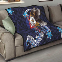 American Samoa Flag Day Quilt Bald Eagle with Uatogi and Fue - Polynesian and Floral Tribal Tattoo