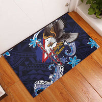 American Samoa Flag Day Rubber Doormat Bald Eagle with Uatogi and Fue - Polynesian and Floral Tribal Tattoo