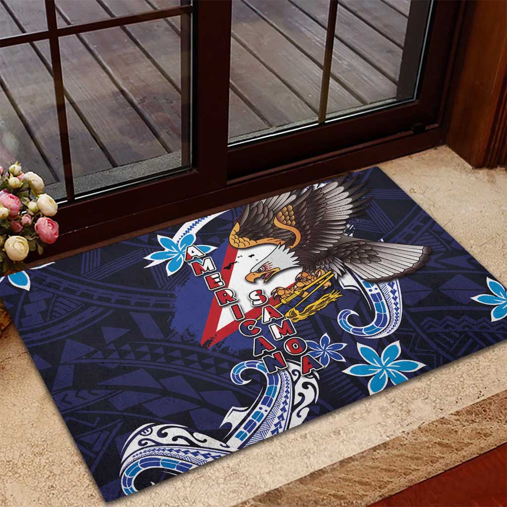 American Samoa Flag Day Rubber Doormat Bald Eagle with Uatogi and Fue - Polynesian and Floral Tribal Tattoo