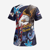 American Samoa Flag Day Scrub Top Bald Eagle with Uatogi and Fue - Polynesian and Floral Tribal Tattoo LT03 - Polynesian Pride