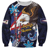 American Samoa Flag Day Sweatshirt Bald Eagle with Uatogi and Fue - Polynesian and Floral Tribal Tattoo