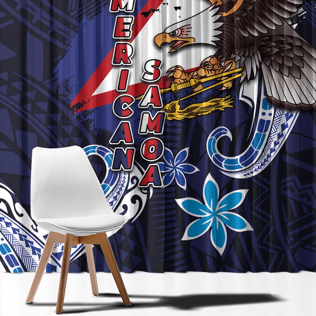 American Samoa Flag Day Window Curtain Bald Eagle with Uatogi and Fue - Polynesian and Floral Tribal Tattoo