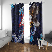 American Samoa Flag Day Window Curtain Bald Eagle with Uatogi and Fue - Polynesian and Floral Tribal Tattoo