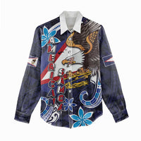 American Samoa Flag Day Women Casual Shirt Bald Eagle with Uatogi and Fue - Polynesian and Floral Tribal Tattoo