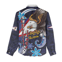 American Samoa Flag Day Women Casual Shirt Bald Eagle with Uatogi and Fue - Polynesian and Floral Tribal Tattoo