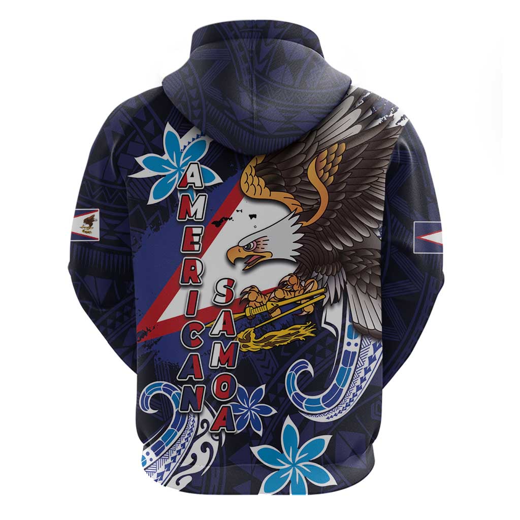 American Samoa Flag Day Zip Hoodie Bald Eagle with Uatogi and Fue - Polynesian and Floral Tribal Tattoo