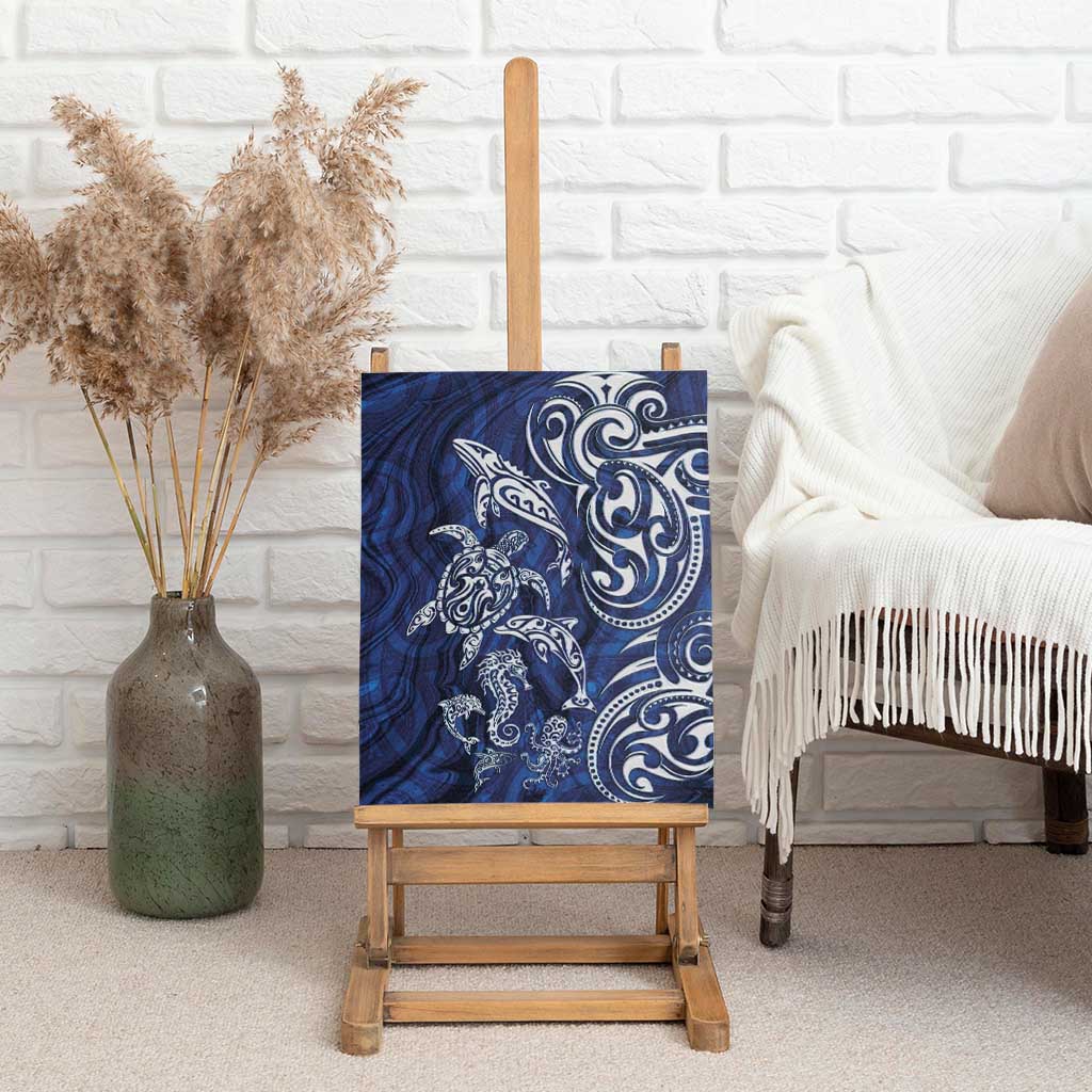 New Zealand Connecting with Seas Canvas Wall Art Maori Tribal and Sea Animals Tattoo - White Glass Style