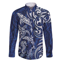 New Zealand Connecting with Seas Family Matching Off The Shoulder Long Sleeve Dress and Hawaiian Shirt Maori Tribal and Sea Animals Tattoo - White Glass Style