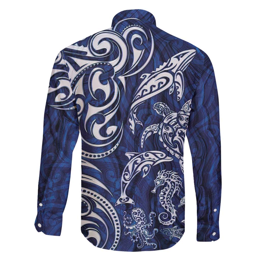 New Zealand Connecting with Seas Family Matching Off Shoulder Maxi Dress and Hawaiian Shirt Maori Tribal and Sea Animals Tattoo - White Glass Style