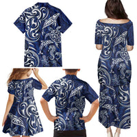 New Zealand Connecting with Seas Family Matching Puletasi and Hawaiian Shirt Maori Tribal and Sea Animals Tattoo - White Glass Style