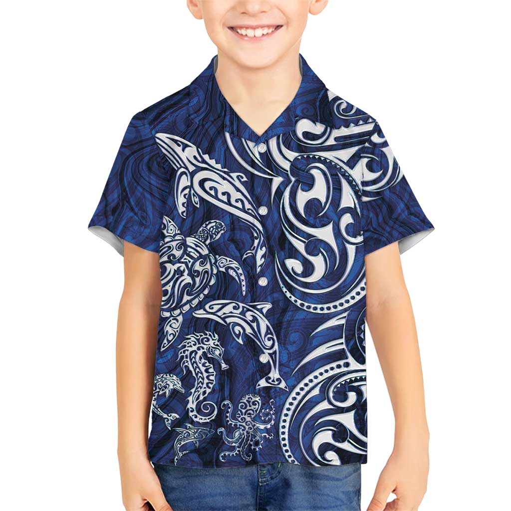 New Zealand Connecting with Seas Family Matching Puletasi and Hawaiian Shirt Maori Tribal and Sea Animals Tattoo - White Glass Style