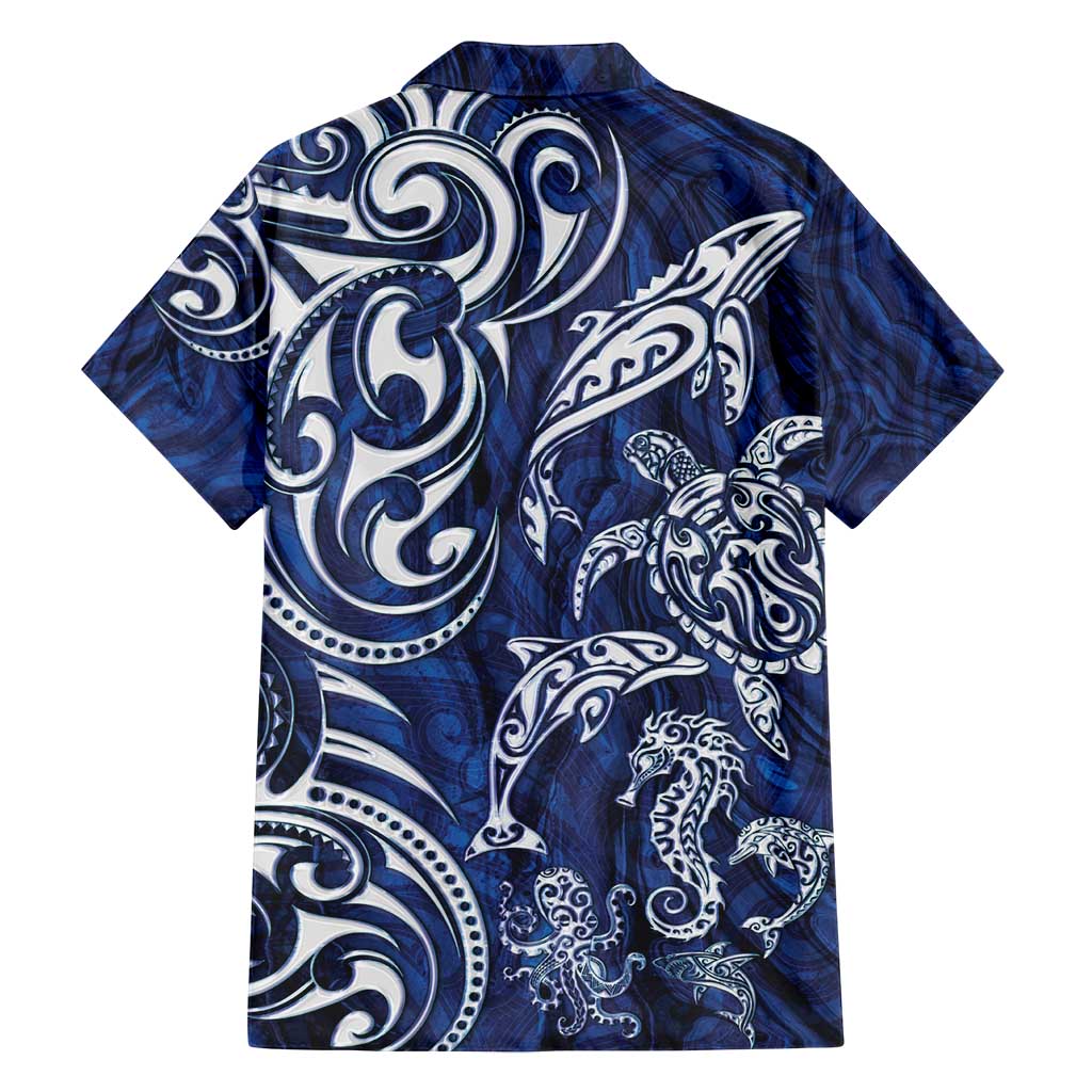 New Zealand Connecting with Seas Family Matching Tank Maxi Dress and Hawaiian Shirt Maori Tribal and Sea Animals Tattoo - White Glass Style