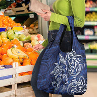 New Zealand Connecting with Seas Grocery Bag Maori Tribal and Sea Animals Tattoo - White Glass Style