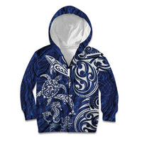 New Zealand Connecting with Seas Kid Hoodie Maori Tribal and Sea Animals Tattoo - White Glass Style