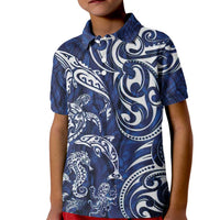 New Zealand Connecting with Seas Kid Polo Shirt Maori Tribal and Sea Animals Tattoo - White Glass Style