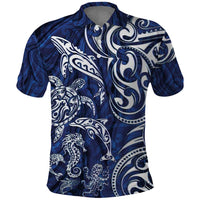 New Zealand Connecting with Seas Polo Shirt Maori Tribal and Sea Animals Tattoo - White Glass Style