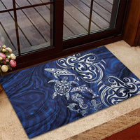 New Zealand Connecting with Seas Rubber Doormat Maori Tribal and Sea Animals Tattoo - White Glass Style