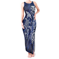 New Zealand Connecting with Seas Tank Maxi Dress Maori Tribal and Sea Animals Tattoo - White Glass Style