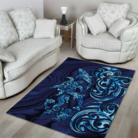 New Zealand Connecting with Seas Area Rug Maori Tribal and Sea Animals Tattoo - Sea Texture Glass Style