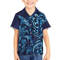 New Zealand Connecting with Seas Family Matching Long Sleeve Bodycon Dress and Hawaiian Shirt Maori Tribal and Sea Animals Tattoo - Sea Texture Glass Style