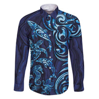 New Zealand Connecting with Seas Family Matching Puletasi and Hawaiian Shirt Maori Tribal and Sea Animals Tattoo - Sea Texture Glass Style