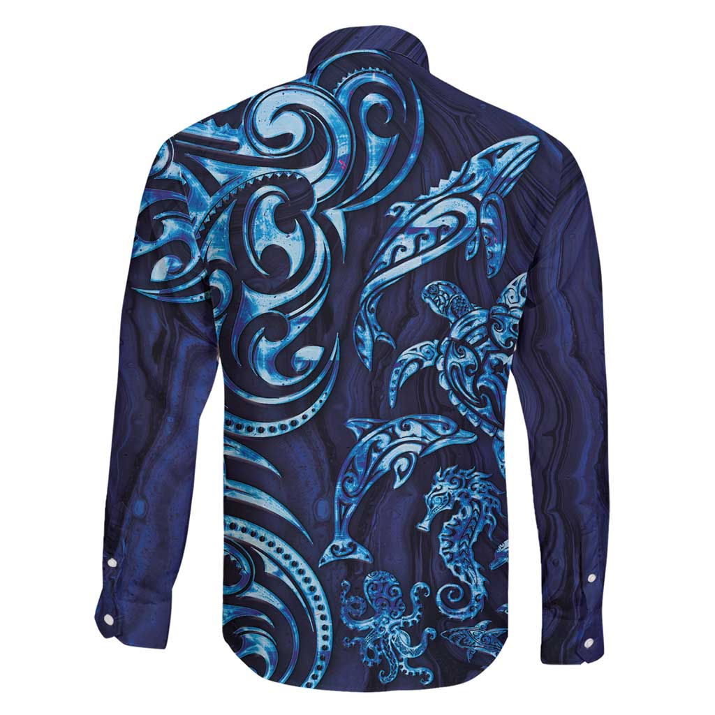 New Zealand Connecting with Seas Family Matching Short Sleeve Bodycon Dress and Hawaiian Shirt Maori Tribal and Sea Animals Tattoo - Sea Texture Glass Style