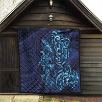 New Zealand Connecting with Seas Quilt Maori Tribal and Sea Animals Tattoo - Sea Texture Glass Style
