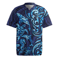 New Zealand Connecting with Seas Rugby Jersey Maori Tribal and Sea Animals Tattoo - Sea Texture Glass Style